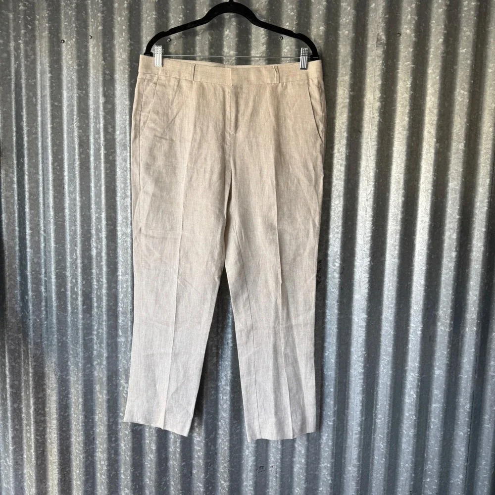 Banana Republic Avery Linen Pants Womens 8 Beige Straight Leg Trousers Neutral